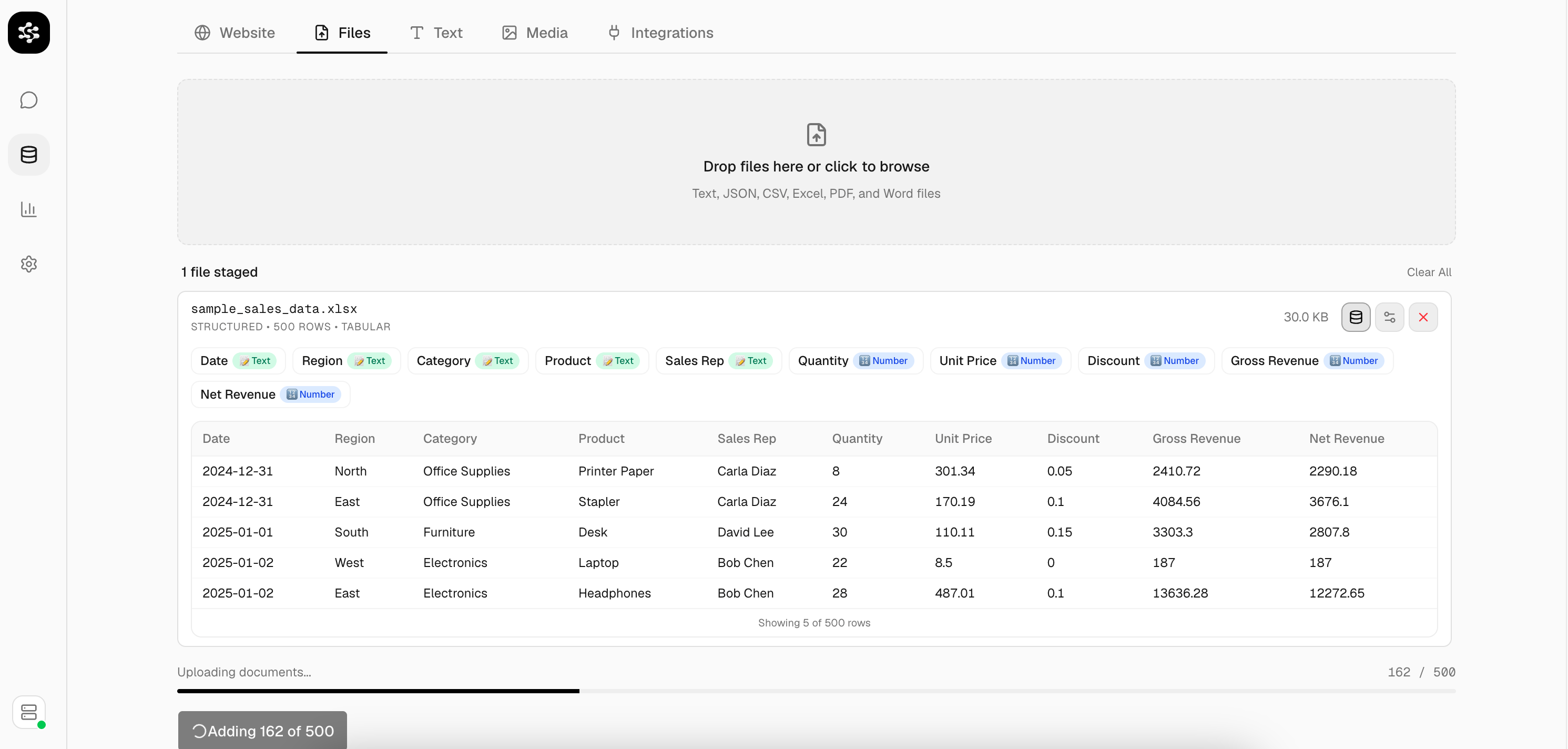 Indexing progress for Excel upload