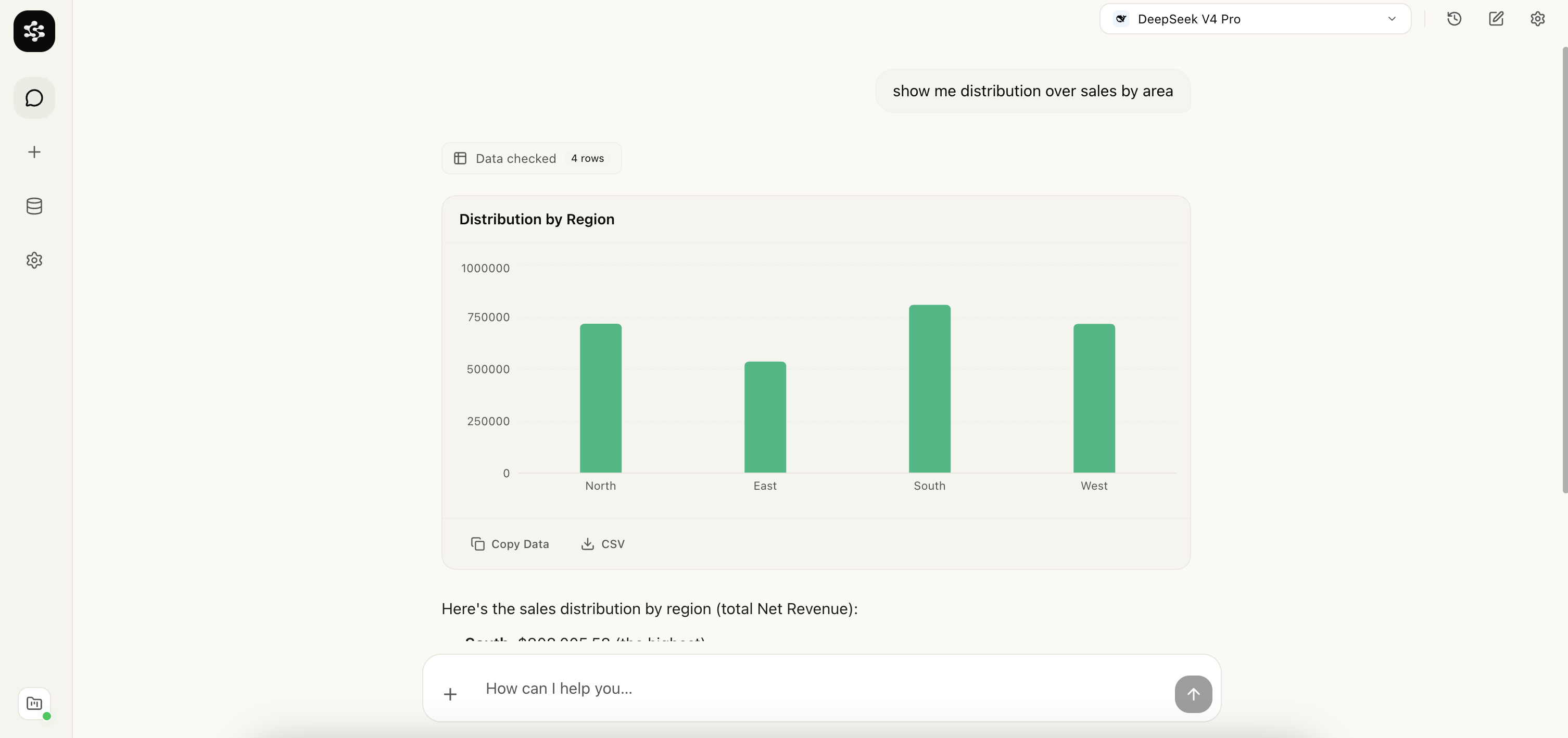 Chat generating a bar chart from a CSV upload