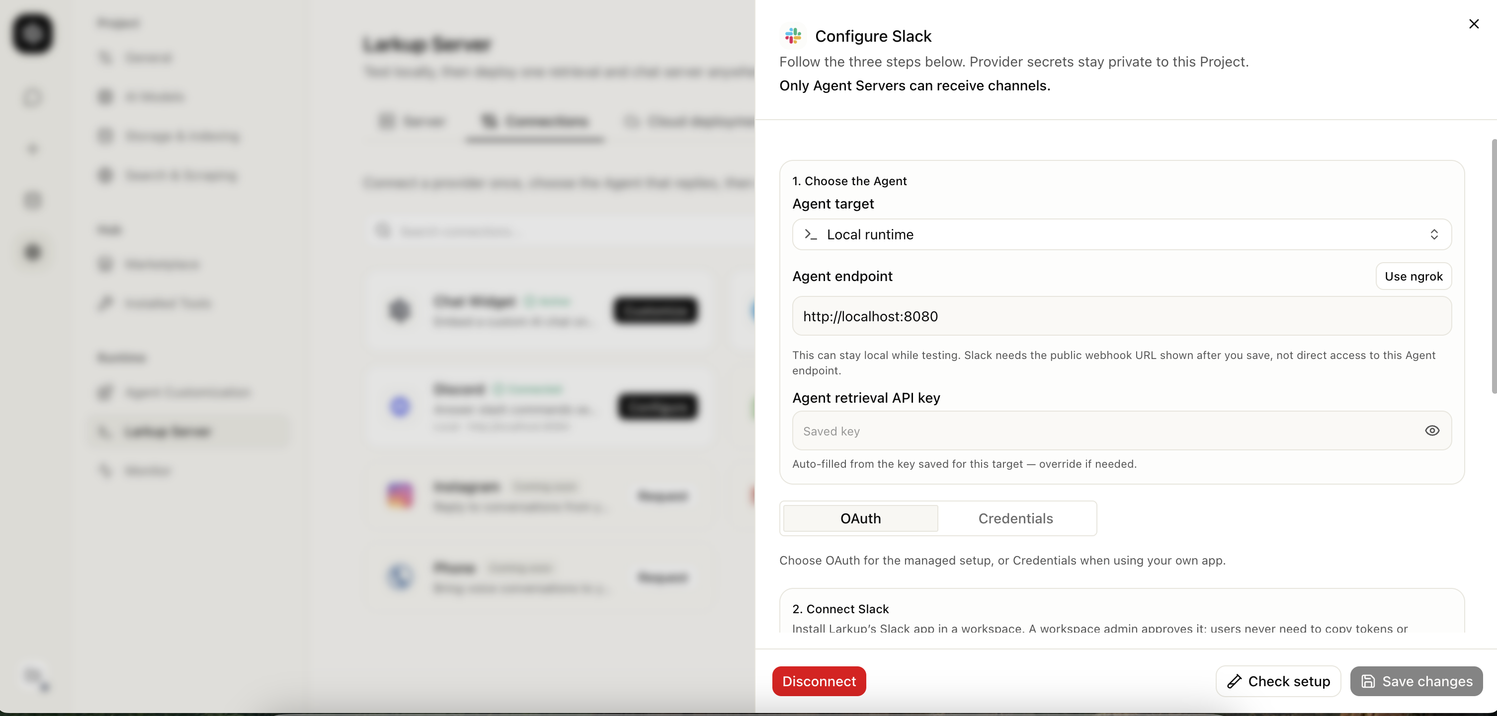 Configure Slack panel