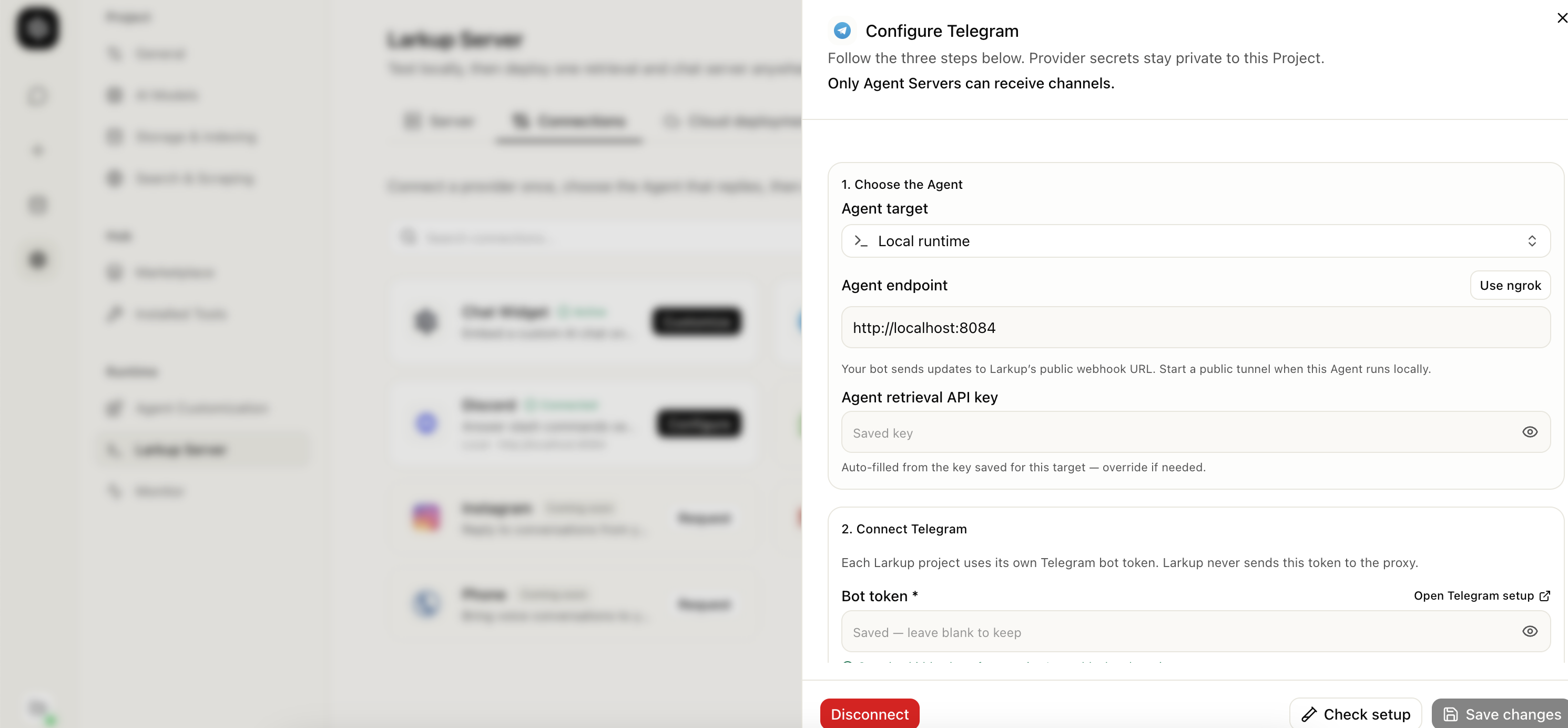 Configure Telegram panel