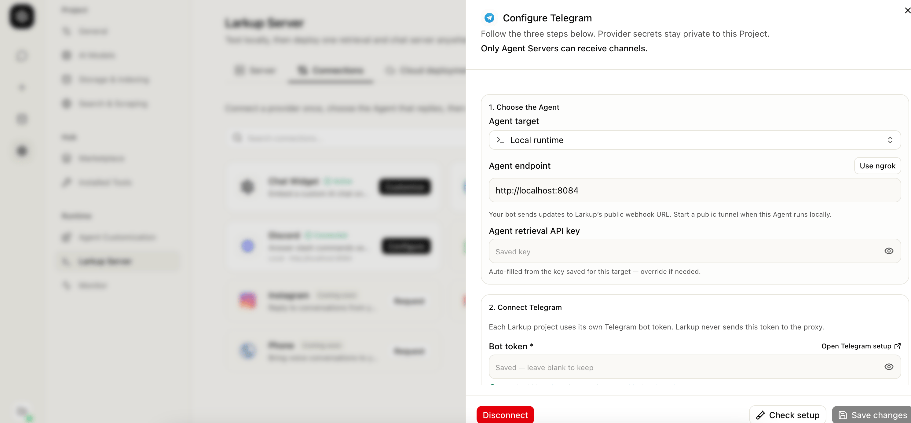 Configure Telegram panel