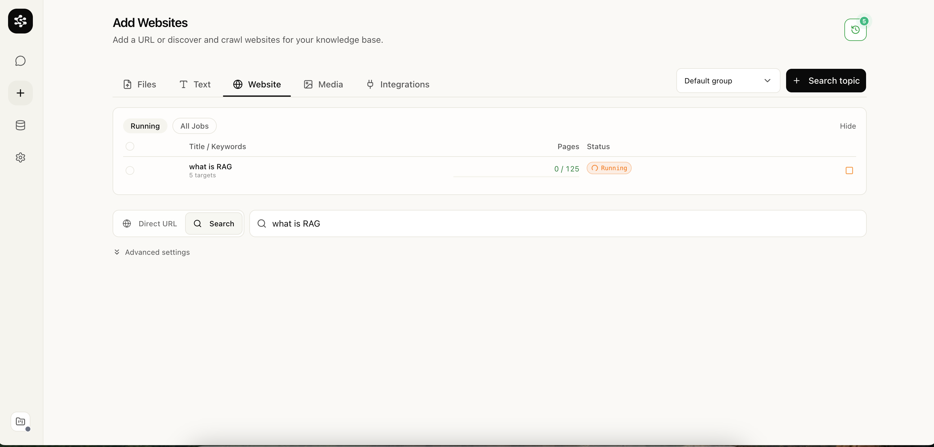 Running crawl job with page count and status