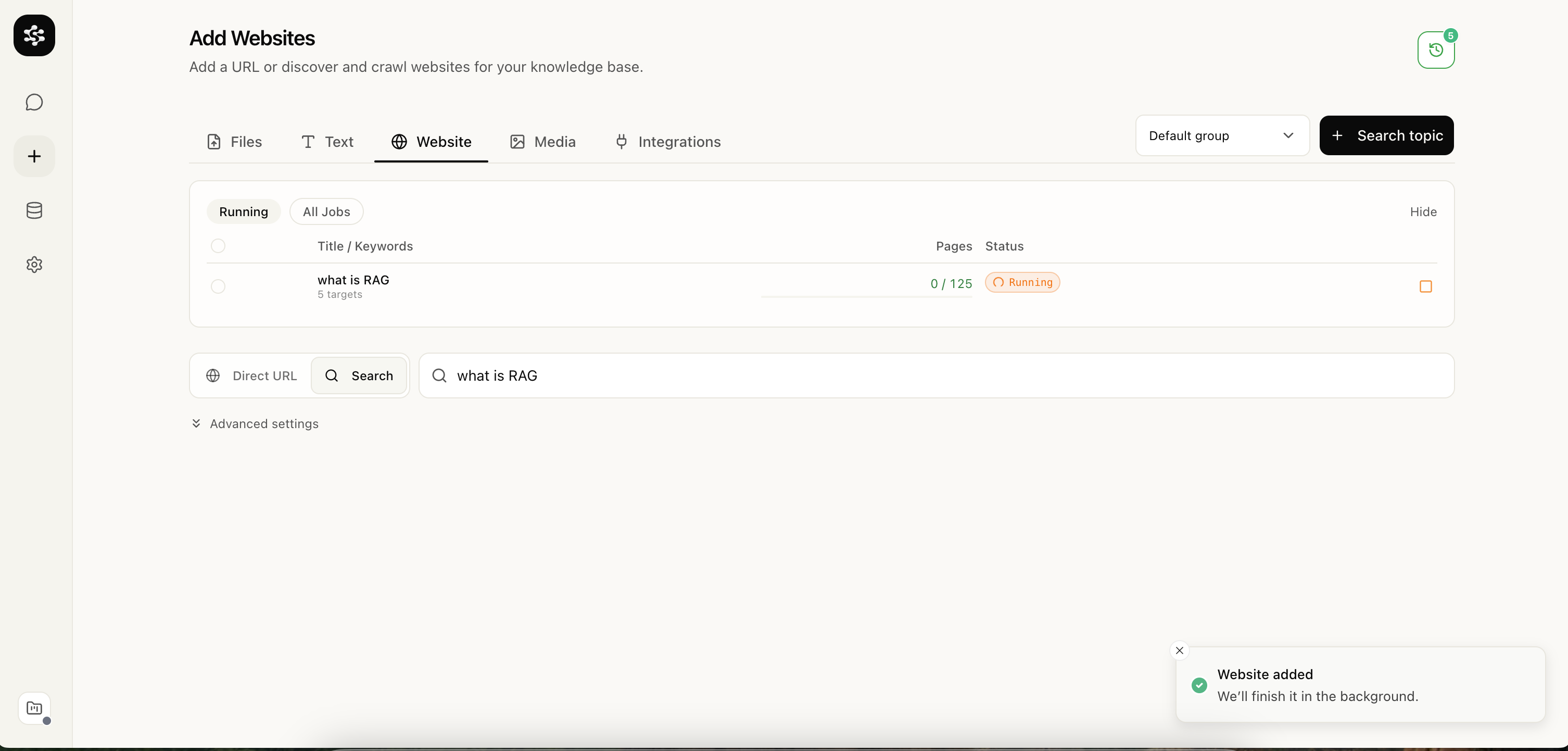 Website search results ready to add