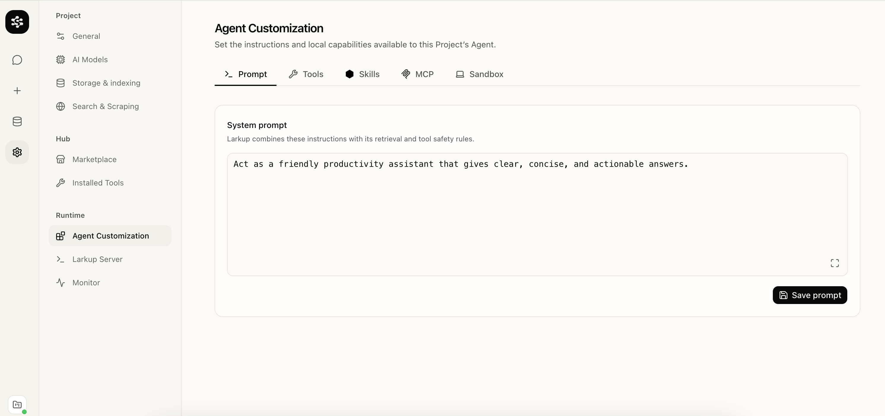 System prompt editor