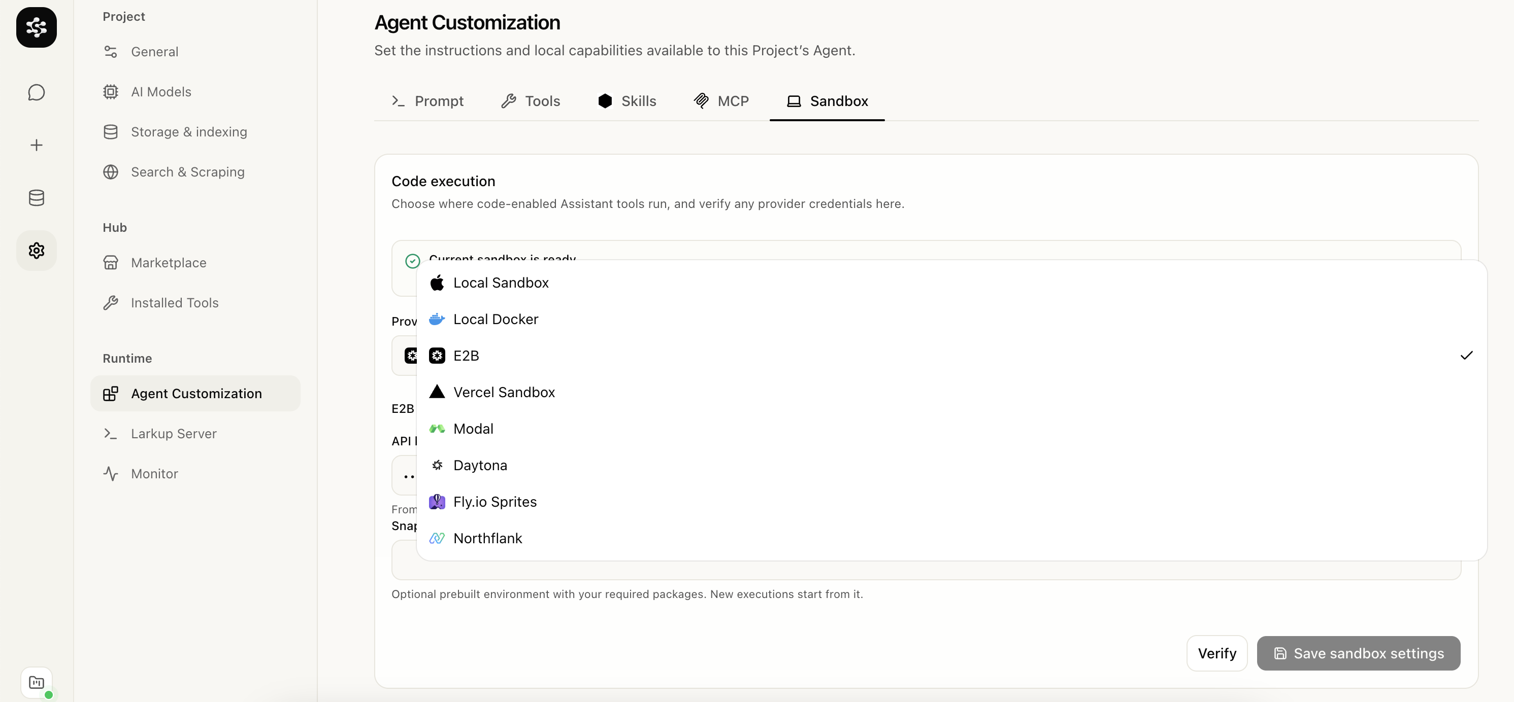 Sandbox provider picker