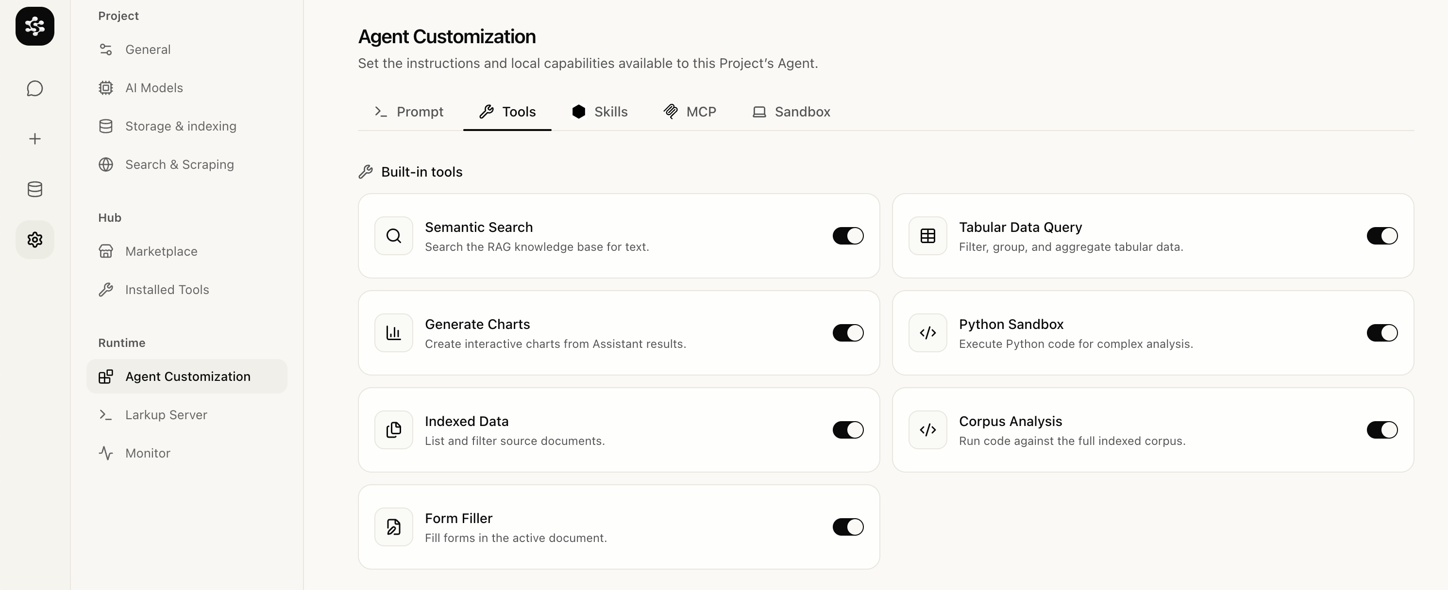 Built in tools with enable toggles