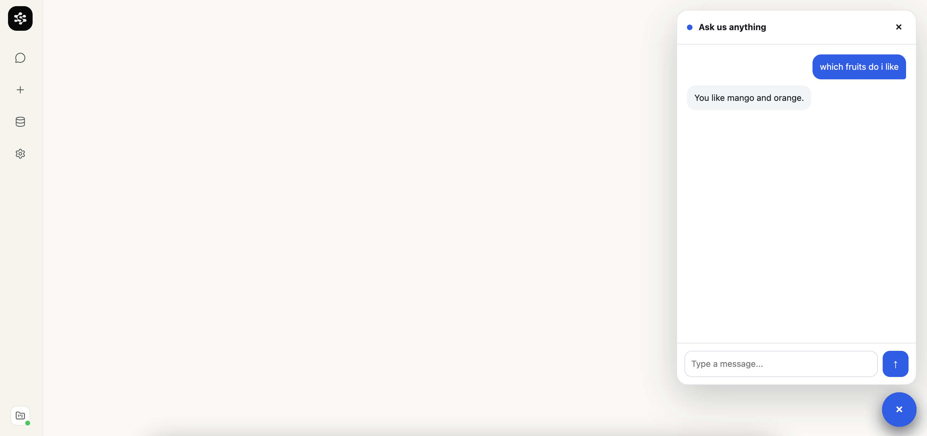 Chat widget open and answering a question on a demo site