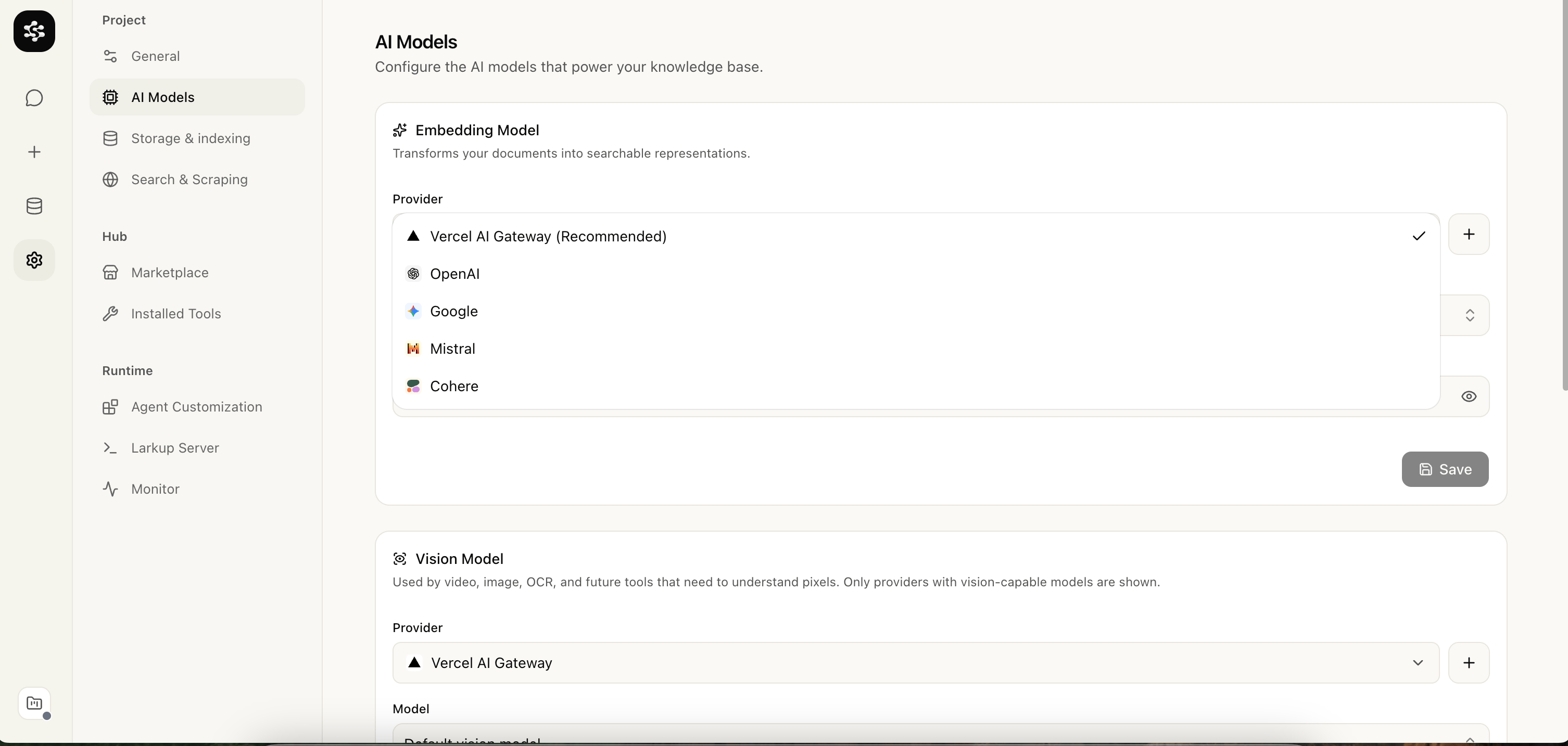 Embedding provider picker