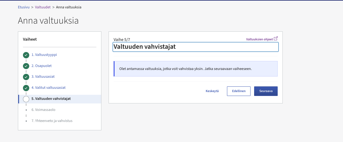 Suomi.fi grant-mandates step 5 of 7: mandate confirmers, confirmable alone