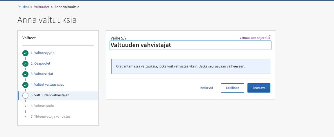 Suomi.fi grant-mandates step 5 of 7: mandate confirmers, confirmable alone