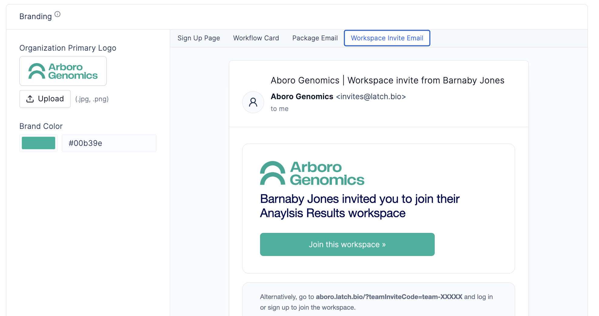 Workspace invitation email