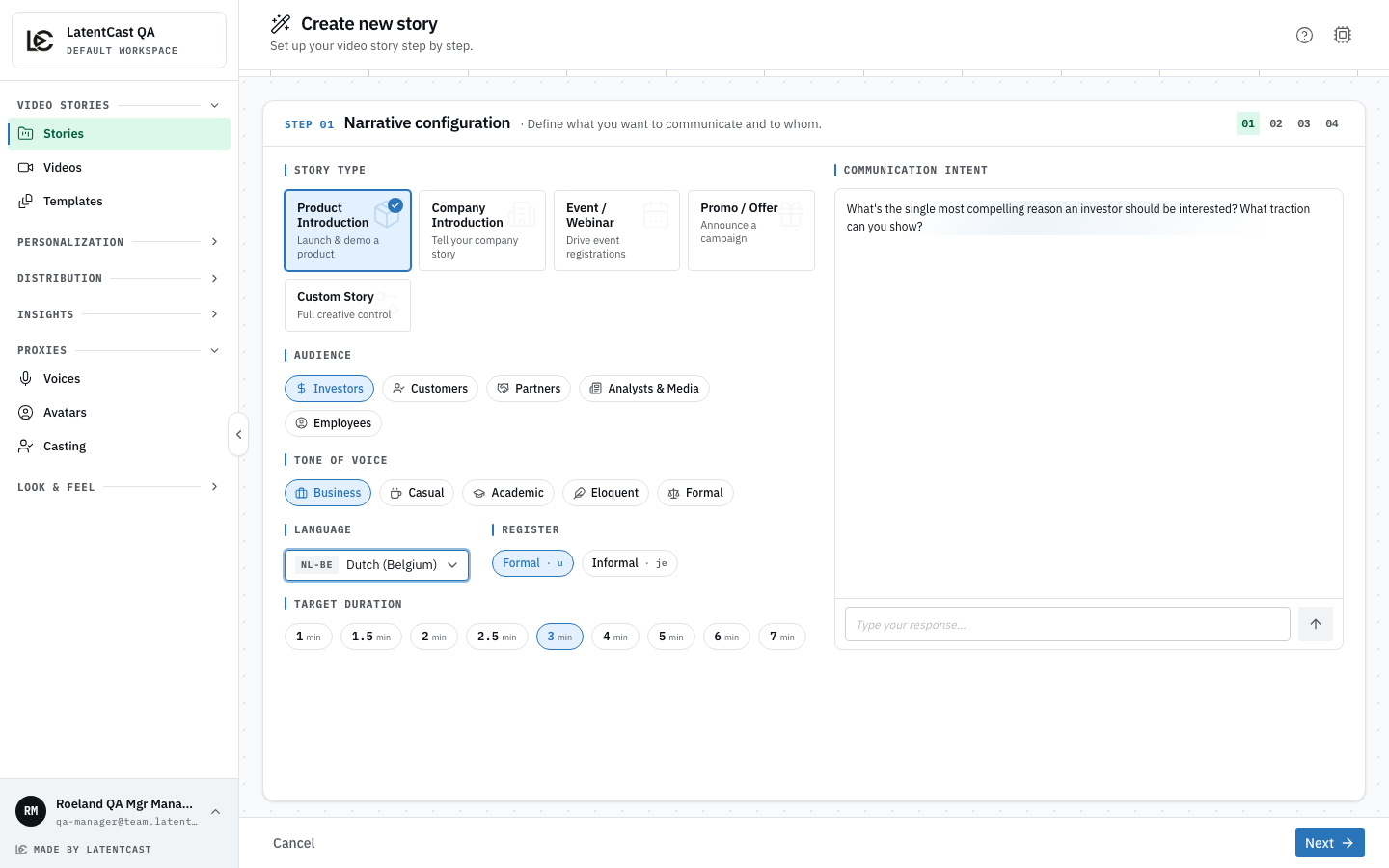 The language and register controls, with Dutch selected