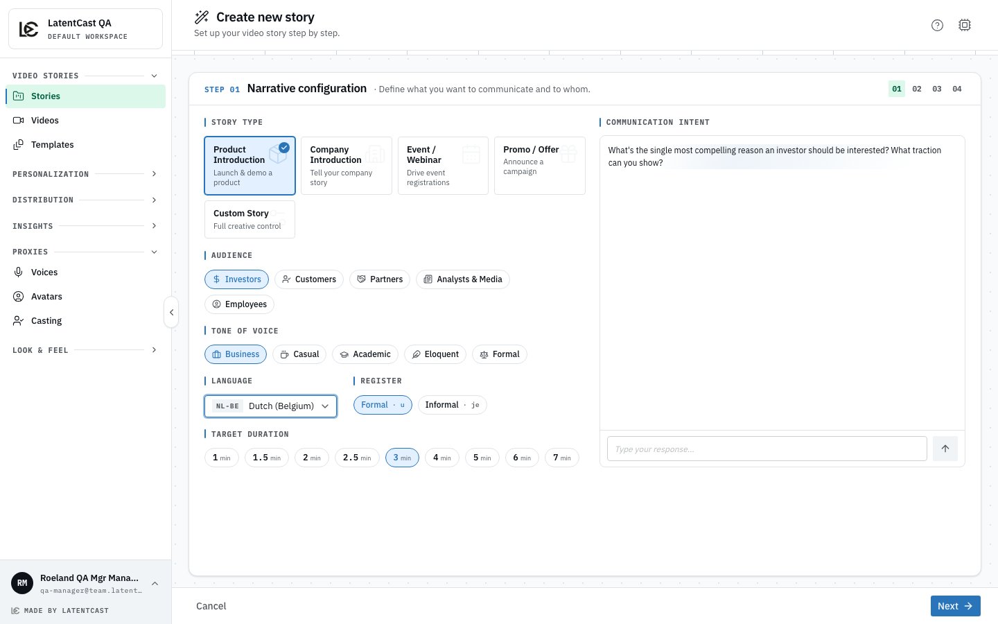 The language and register controls, with Dutch selected