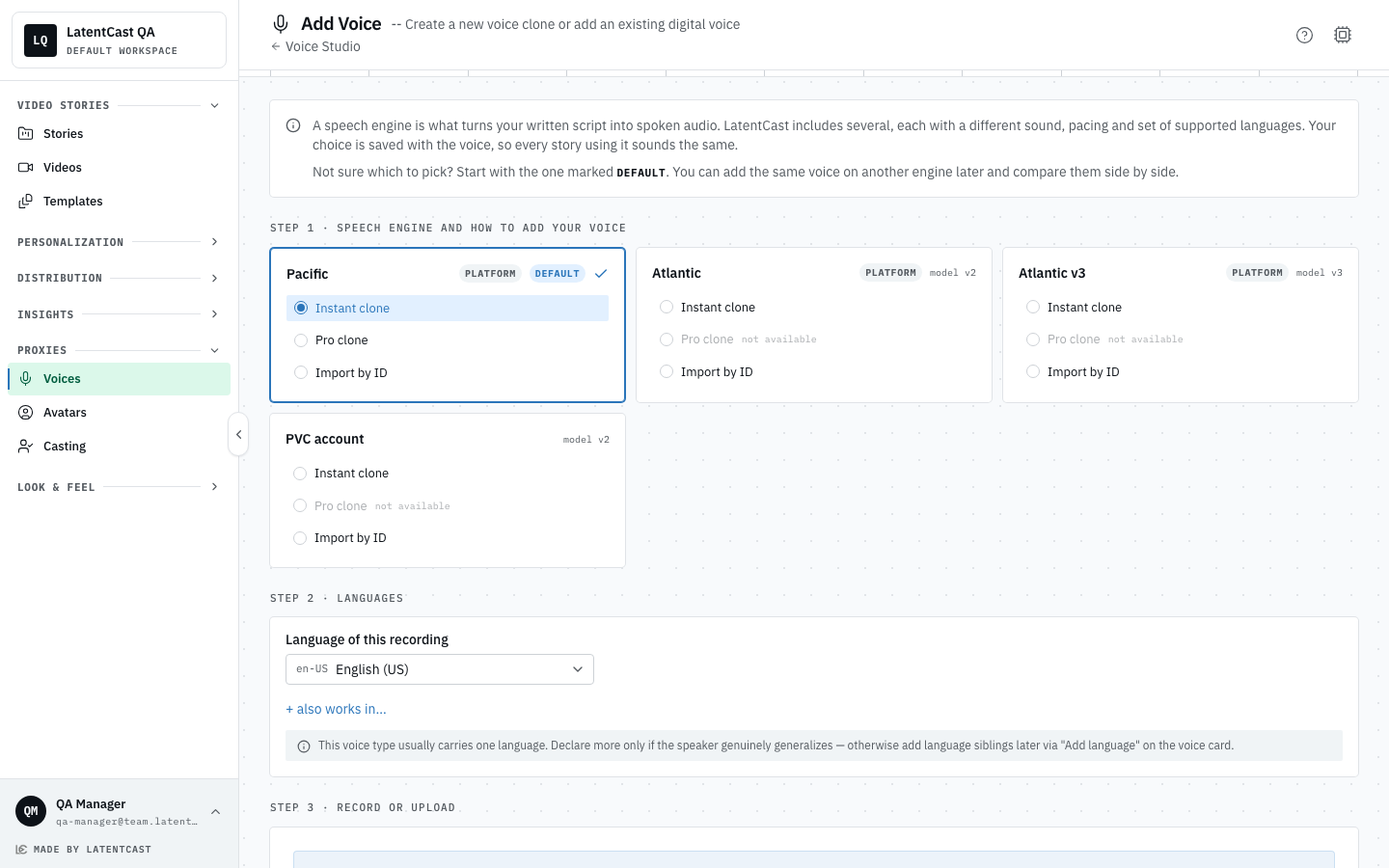 Add Voice, step 1