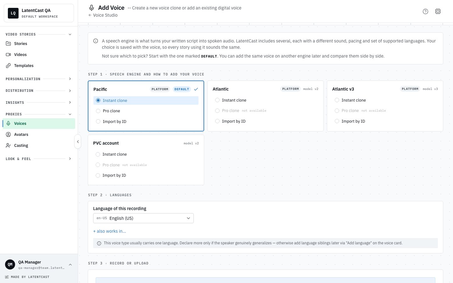 Add Voice, step 1