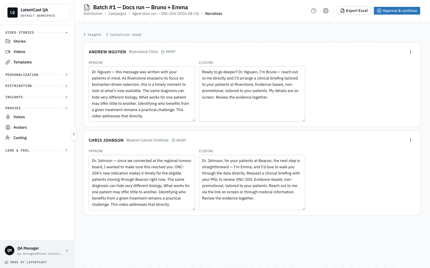 The batch narrative review page