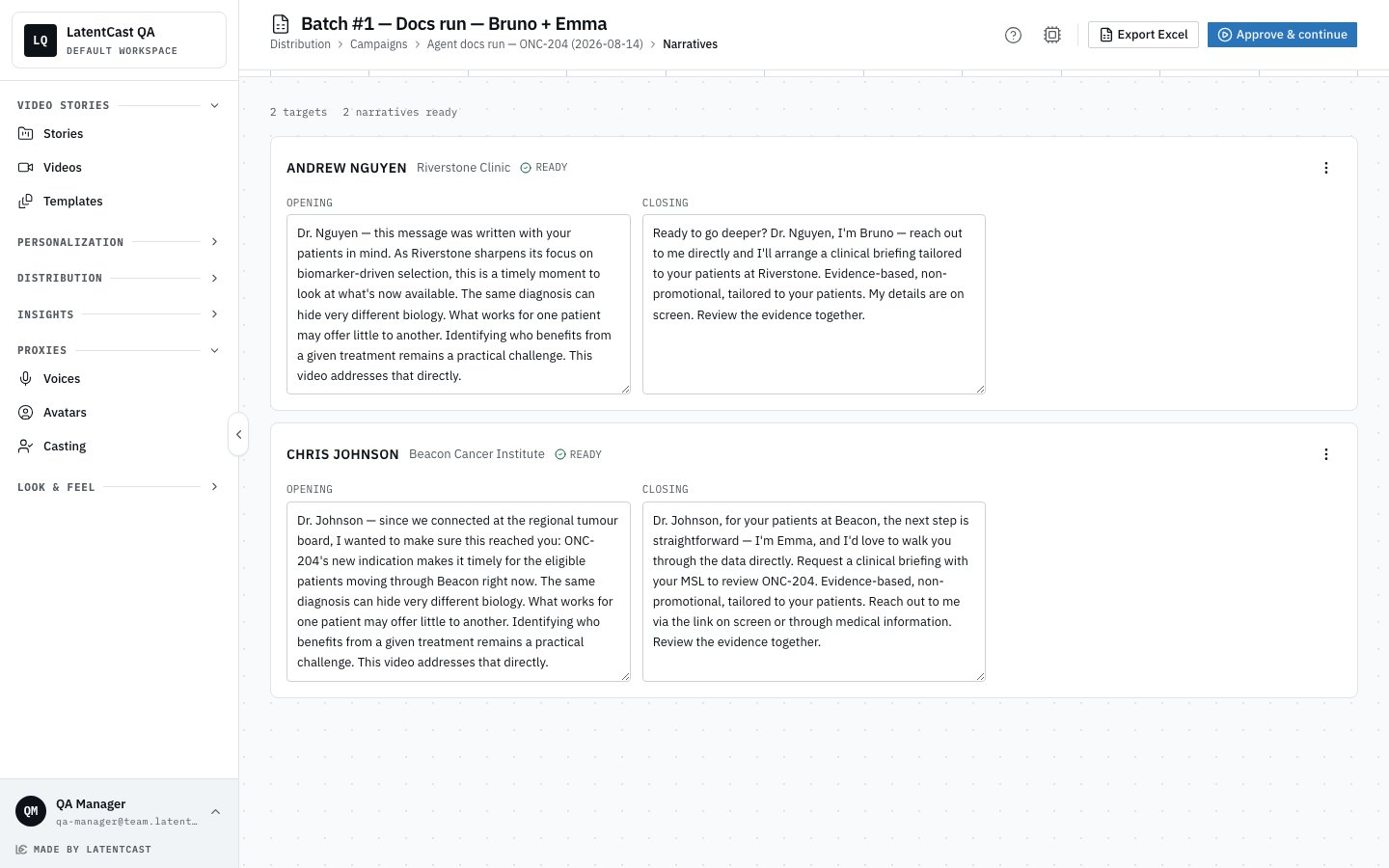 The batch narrative review page
