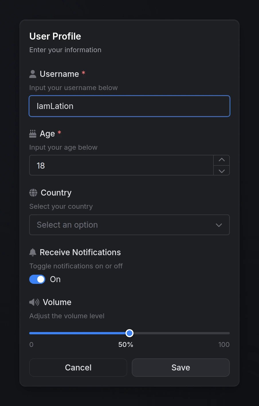 Input dialog example