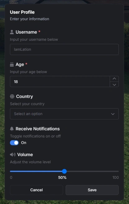 Input dialog example