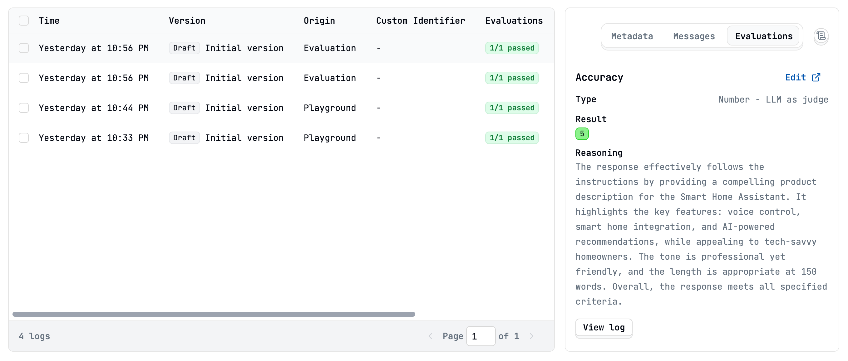 Log with Evaluation Results