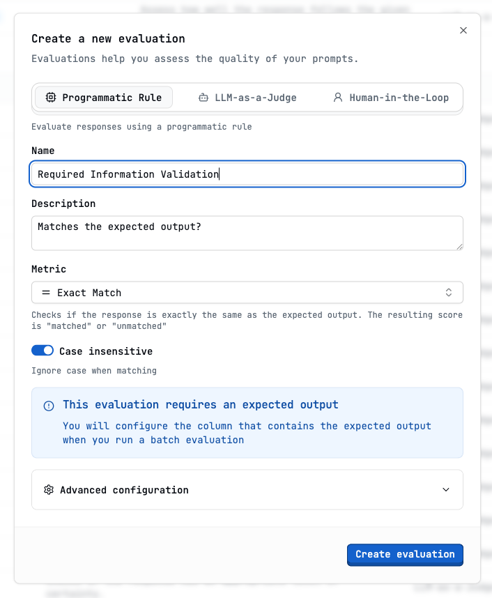 Programmatic rule with exact match