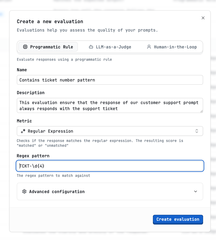 Regular expression modal