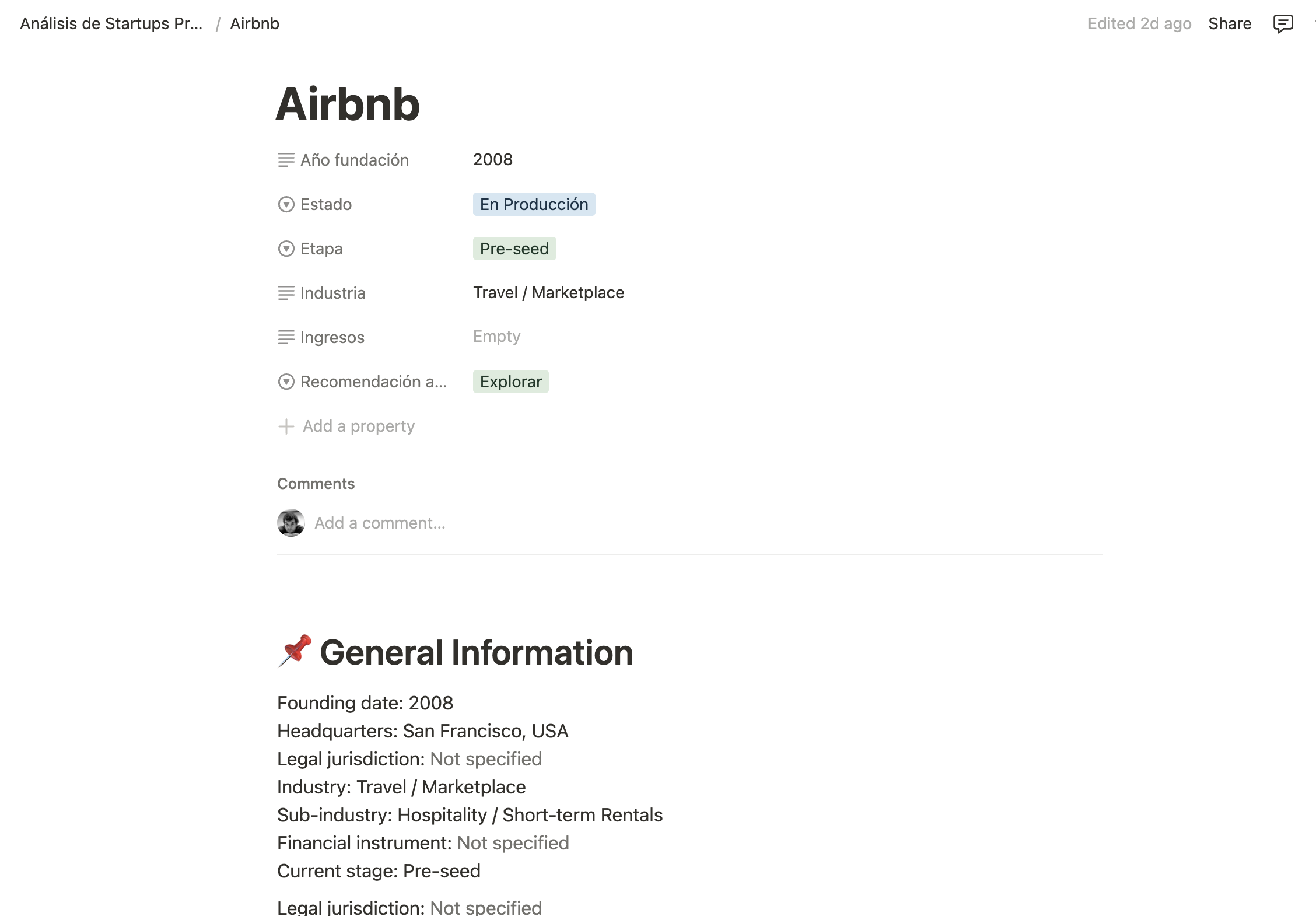 Extracted data from startup analysis