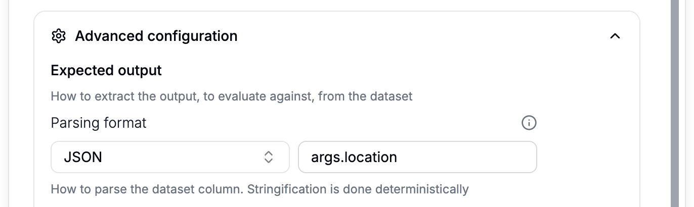 Evaluation expected output configuration