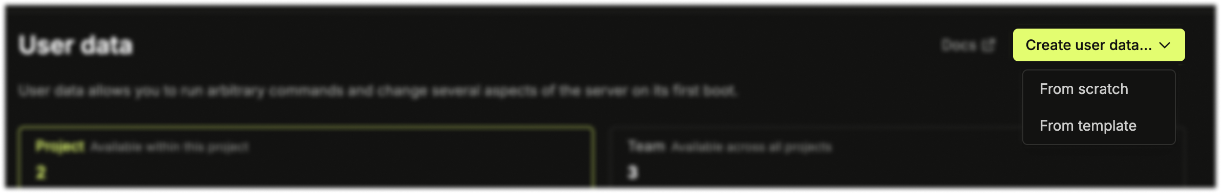 User data creation page