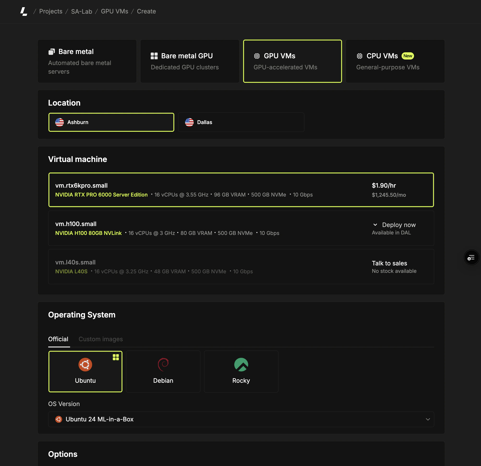 GPU instance deployment page