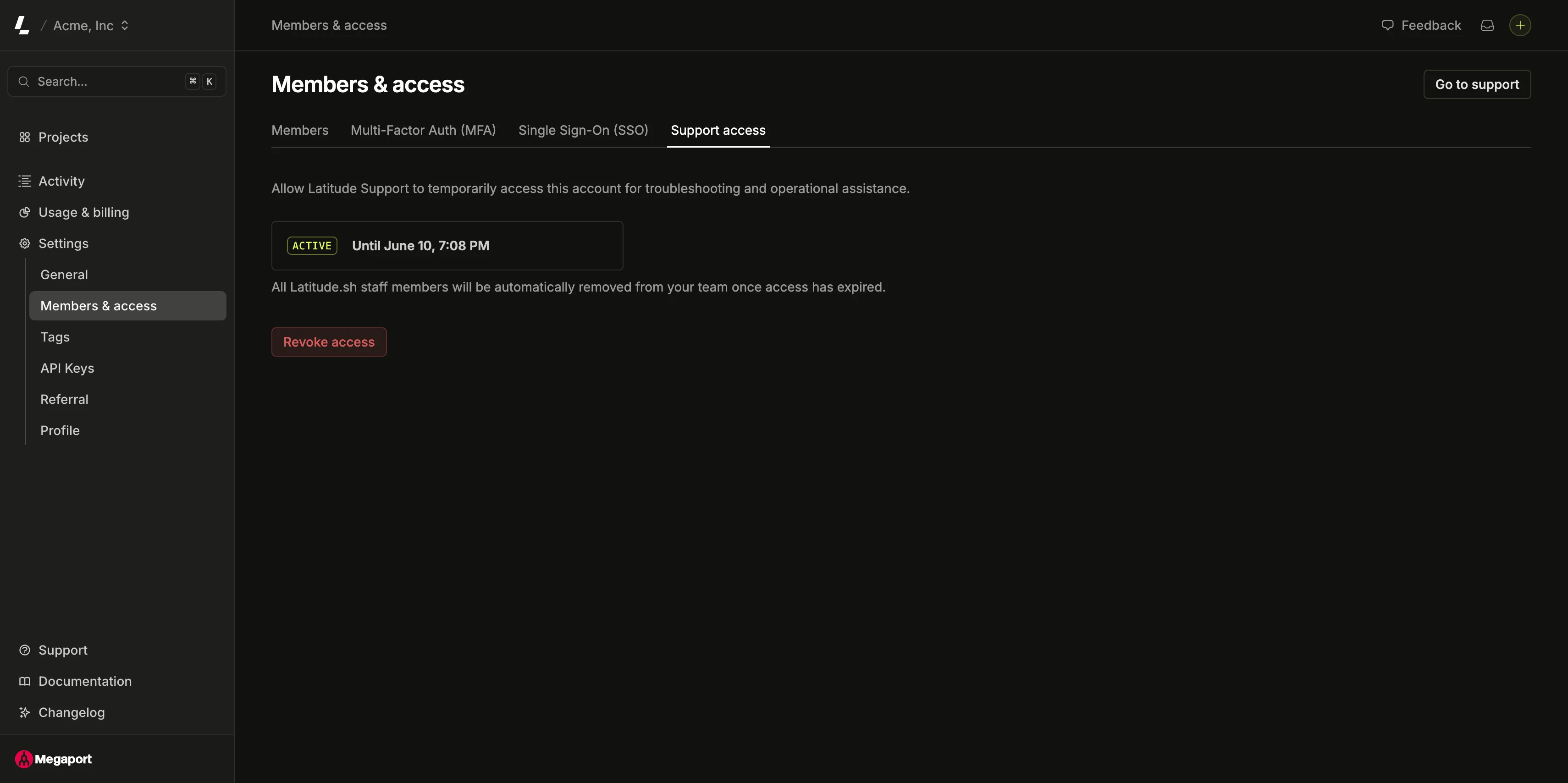 Support access active