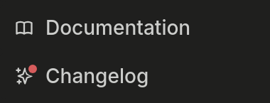 Documentation and Changelog links at the bottom of the sidebar