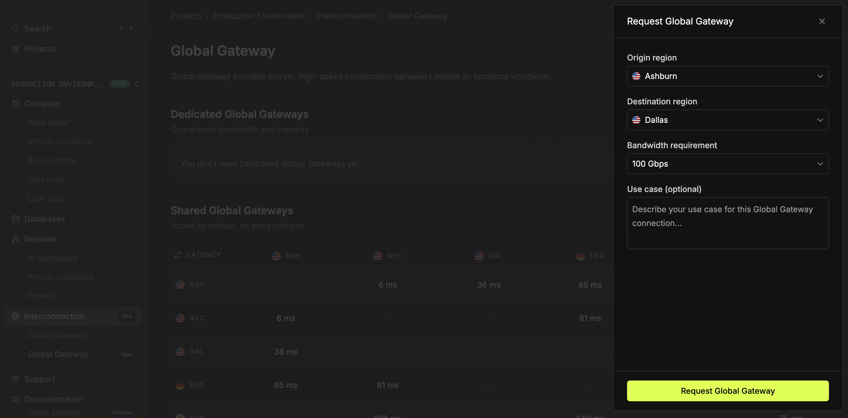 Global Gateway dashboard