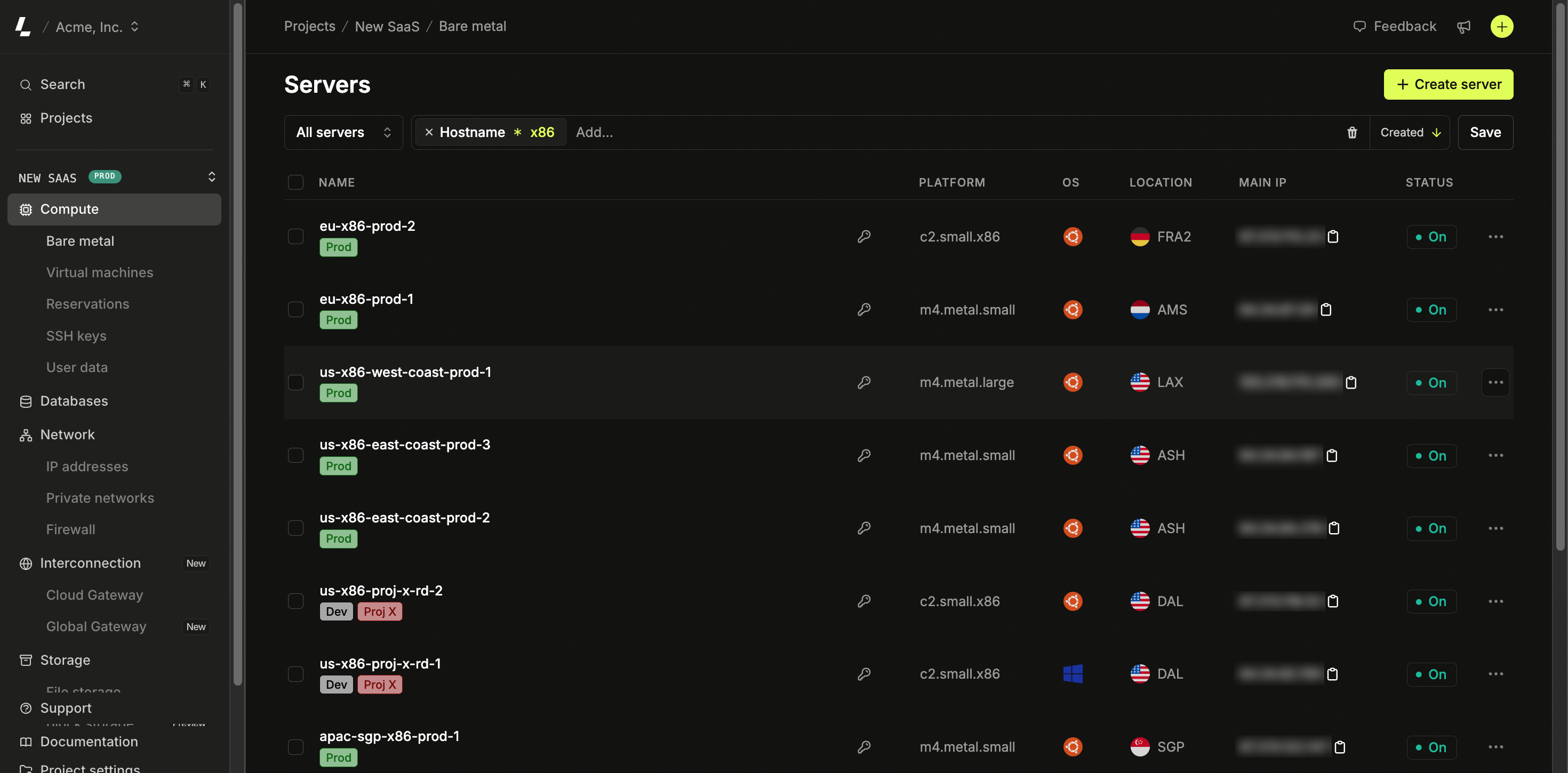 Filters and views interface