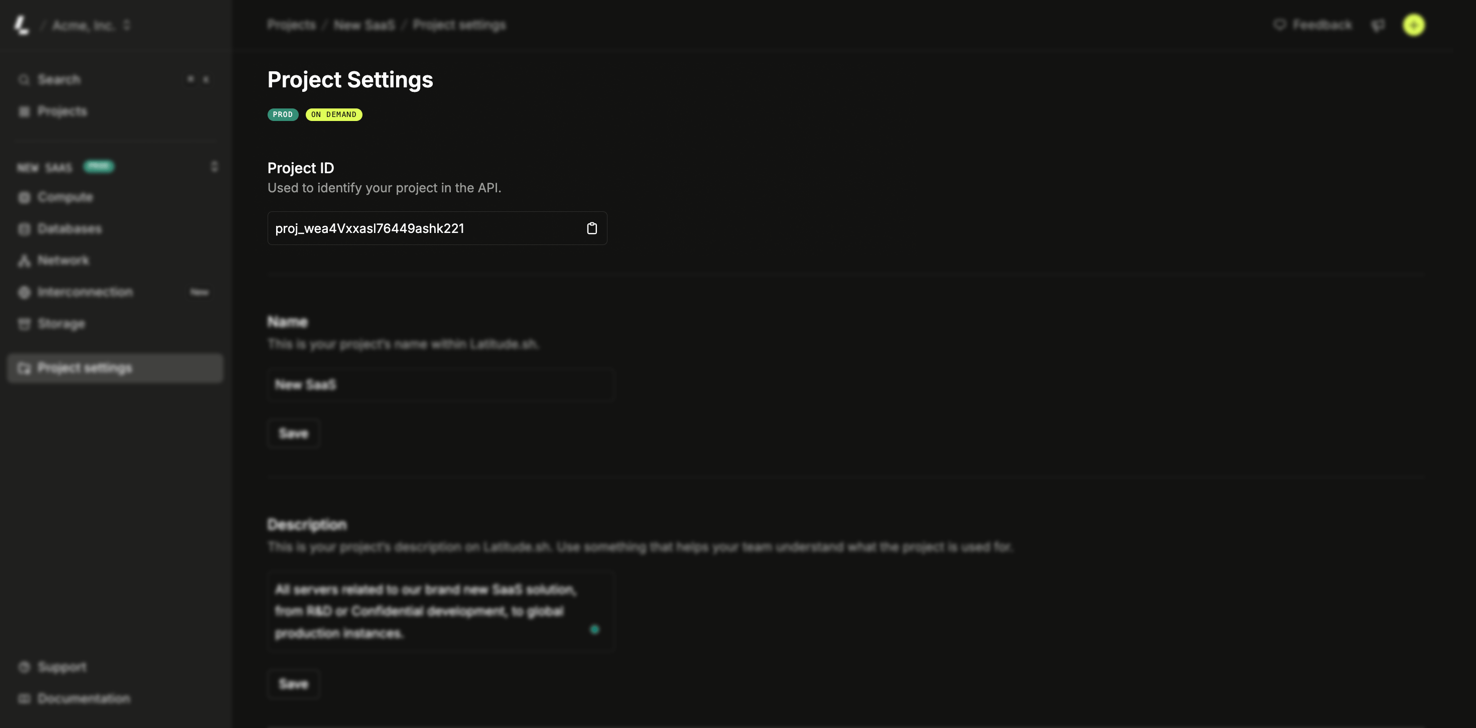 Project settings interface