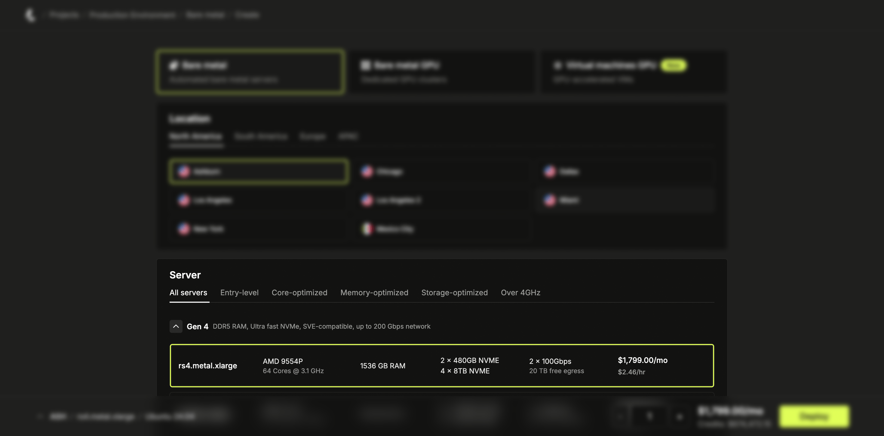 Server deployment page