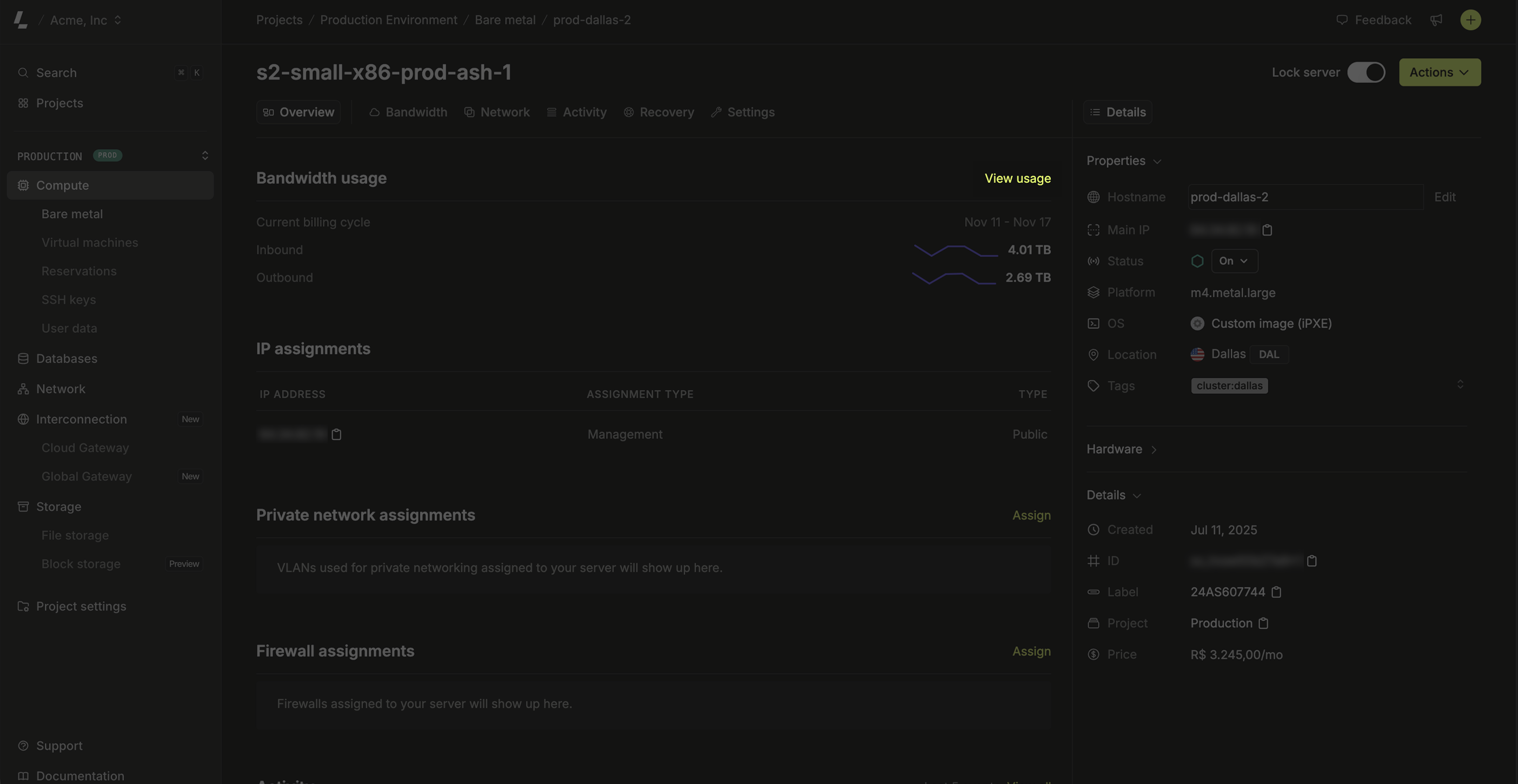 Clicking on View usage takes you to the server usage graph.
