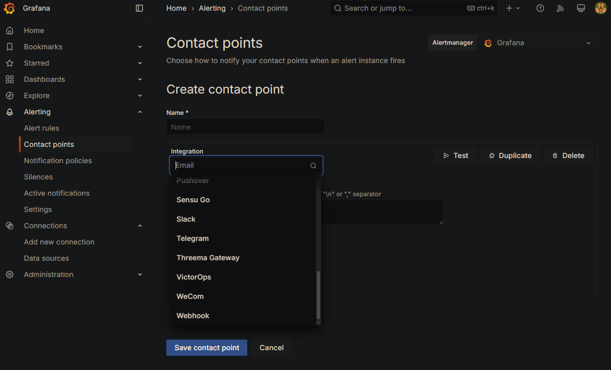 Grafana contact points