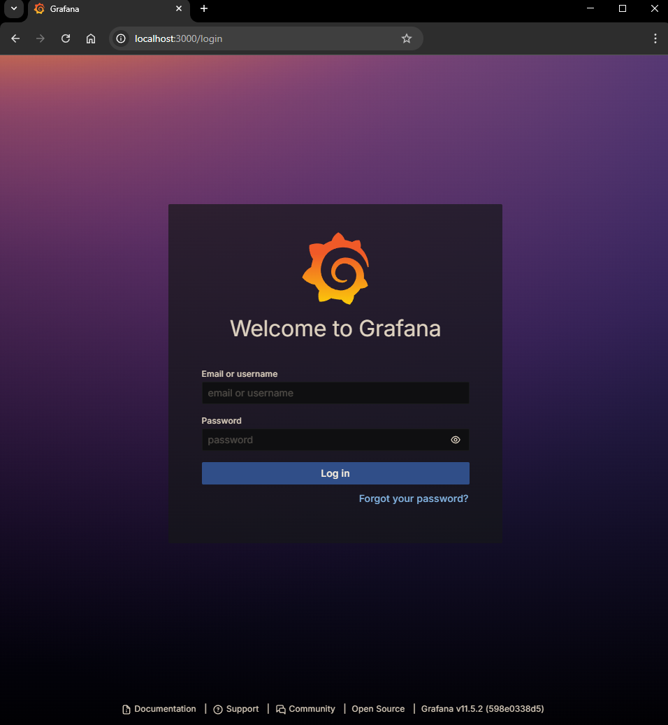 Grafana login screen