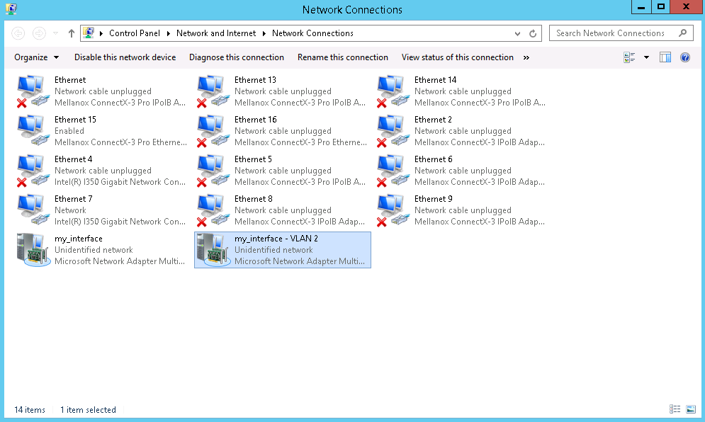 Configuring IP address for the new VLAN interface in Network Connections
