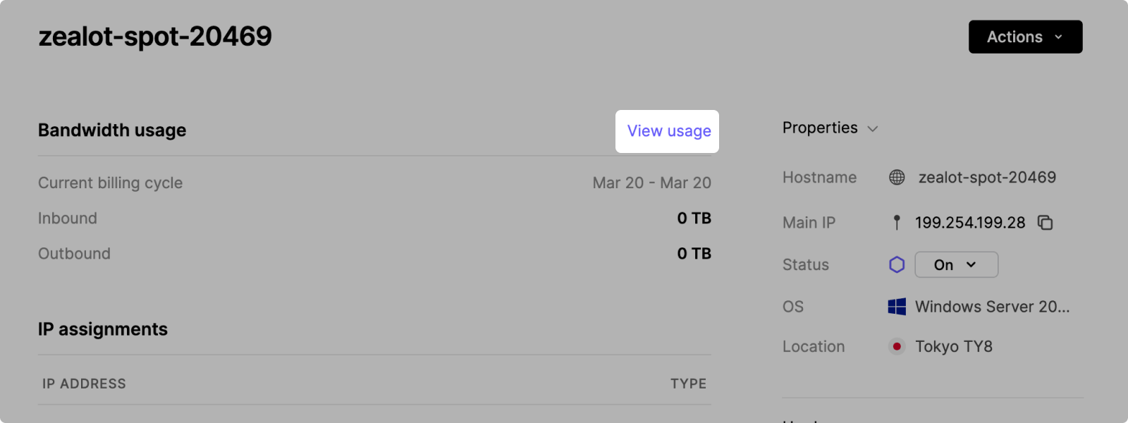 Clicking on View usage takes you to the server usage graph.