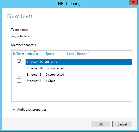Creating a new team with a single interface for VLAN configuration