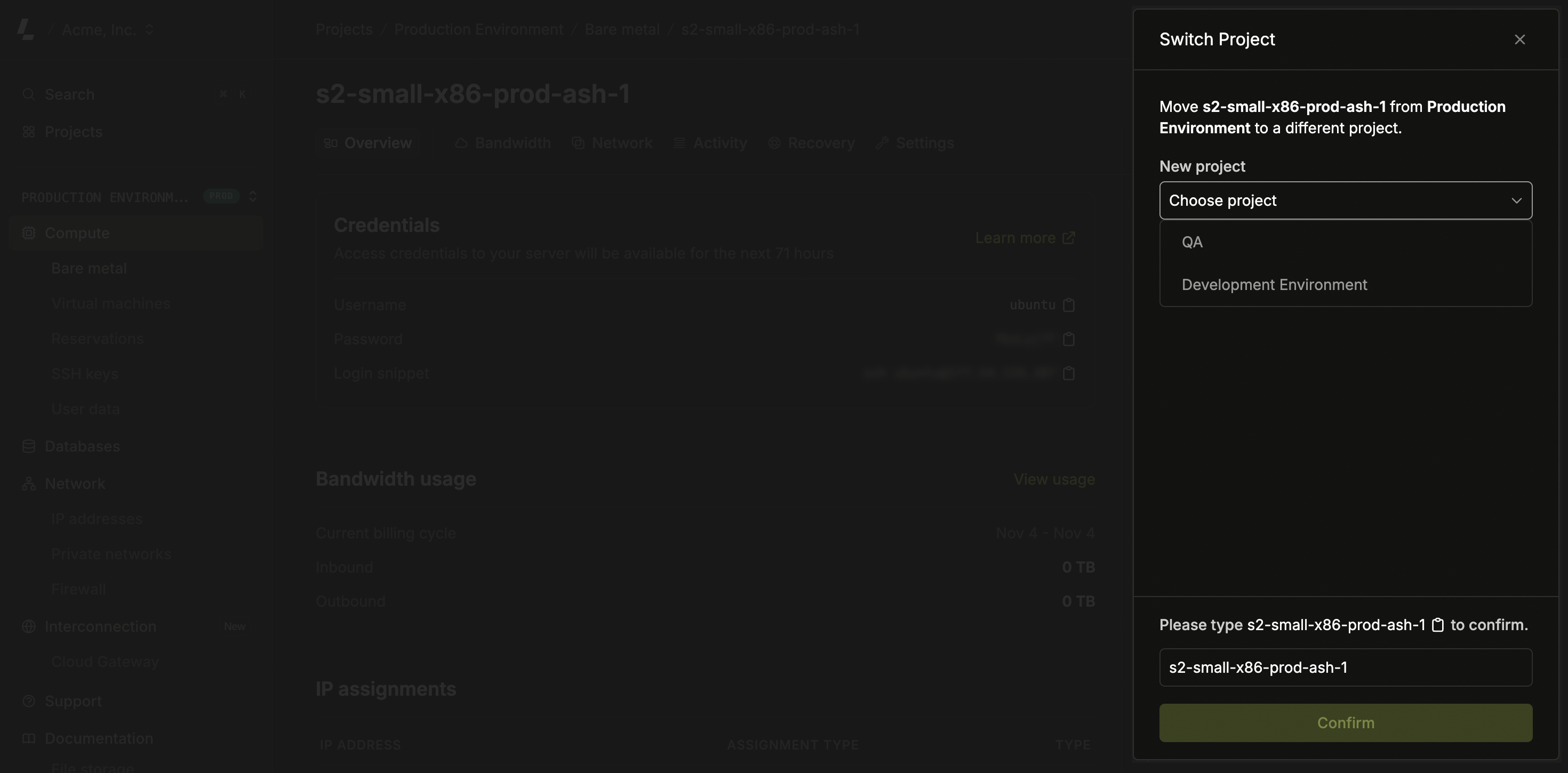 Switch project interface