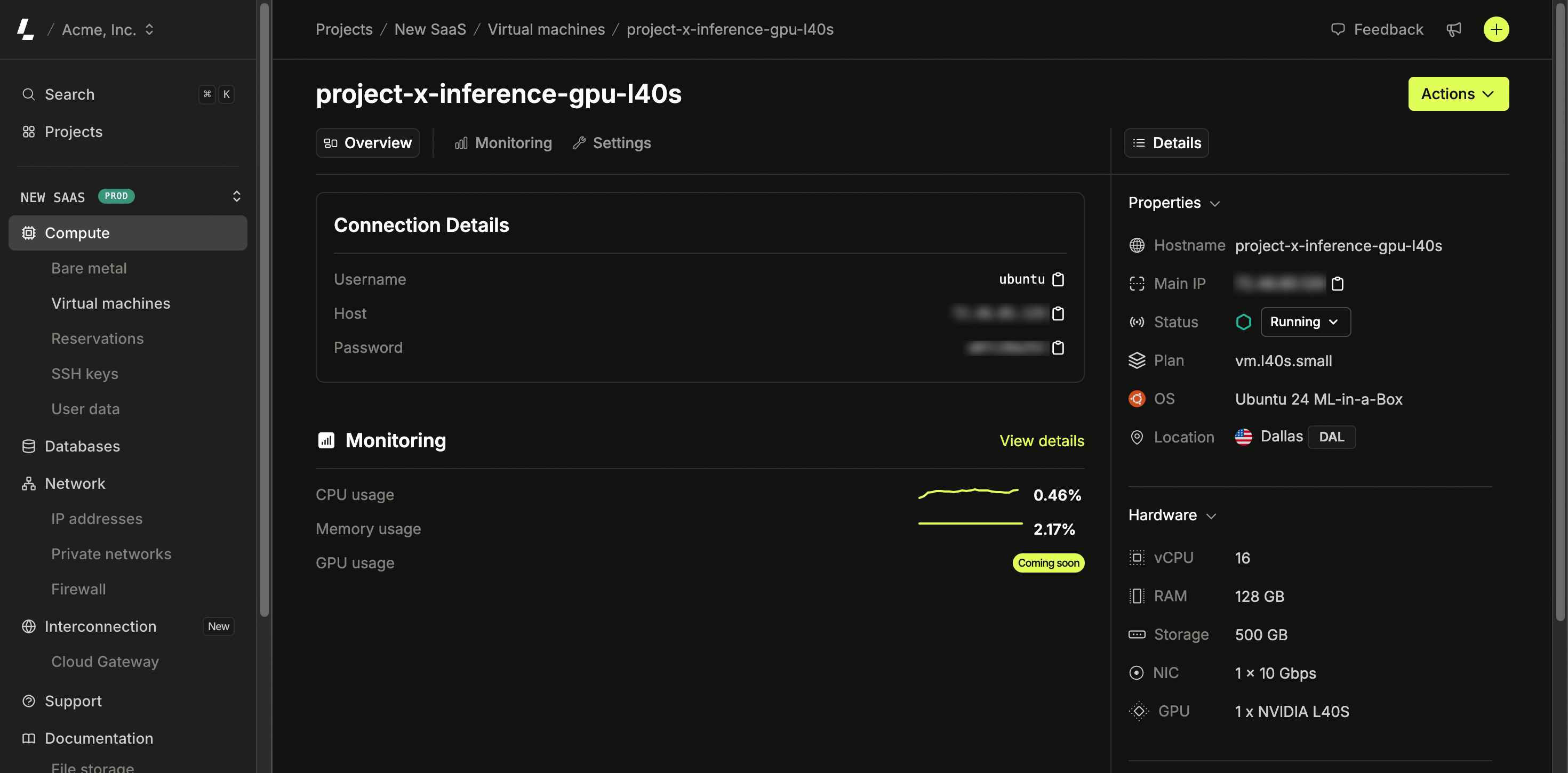 Virtual machine monitoring page