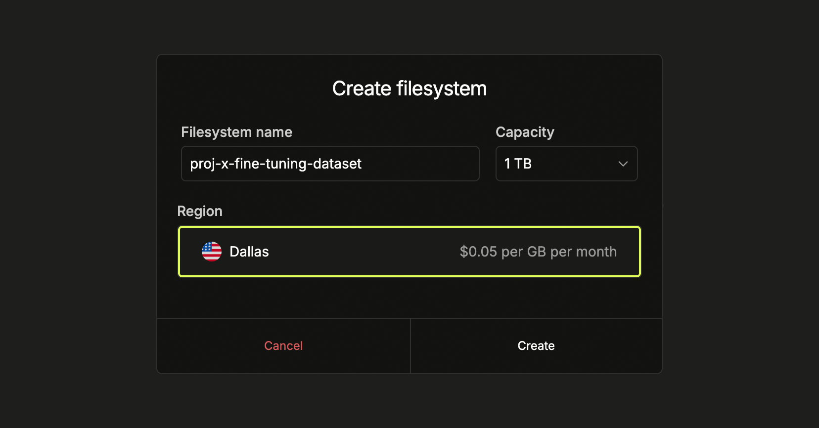 Filesystem management page