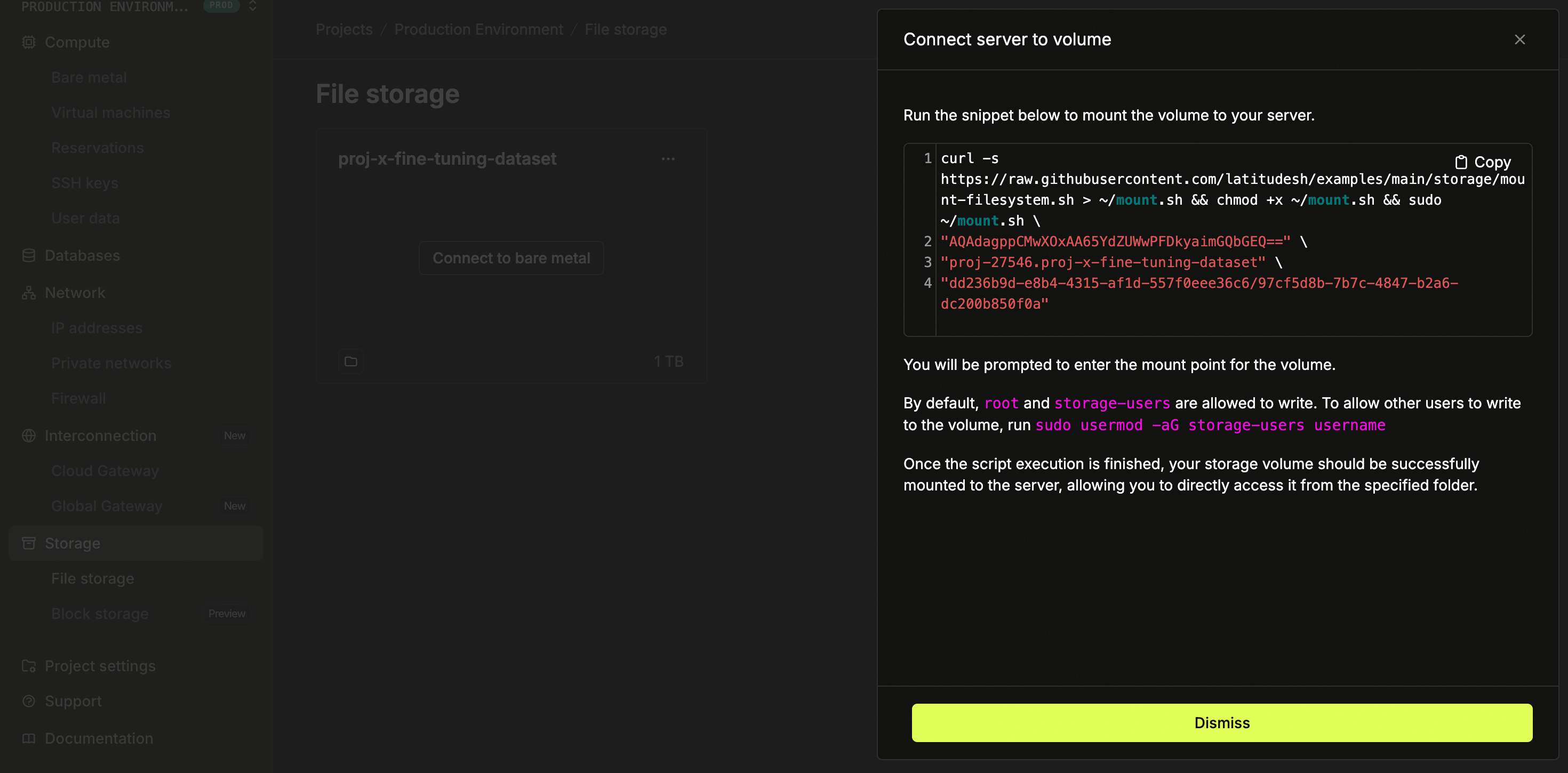 Attaching filesystem to volume