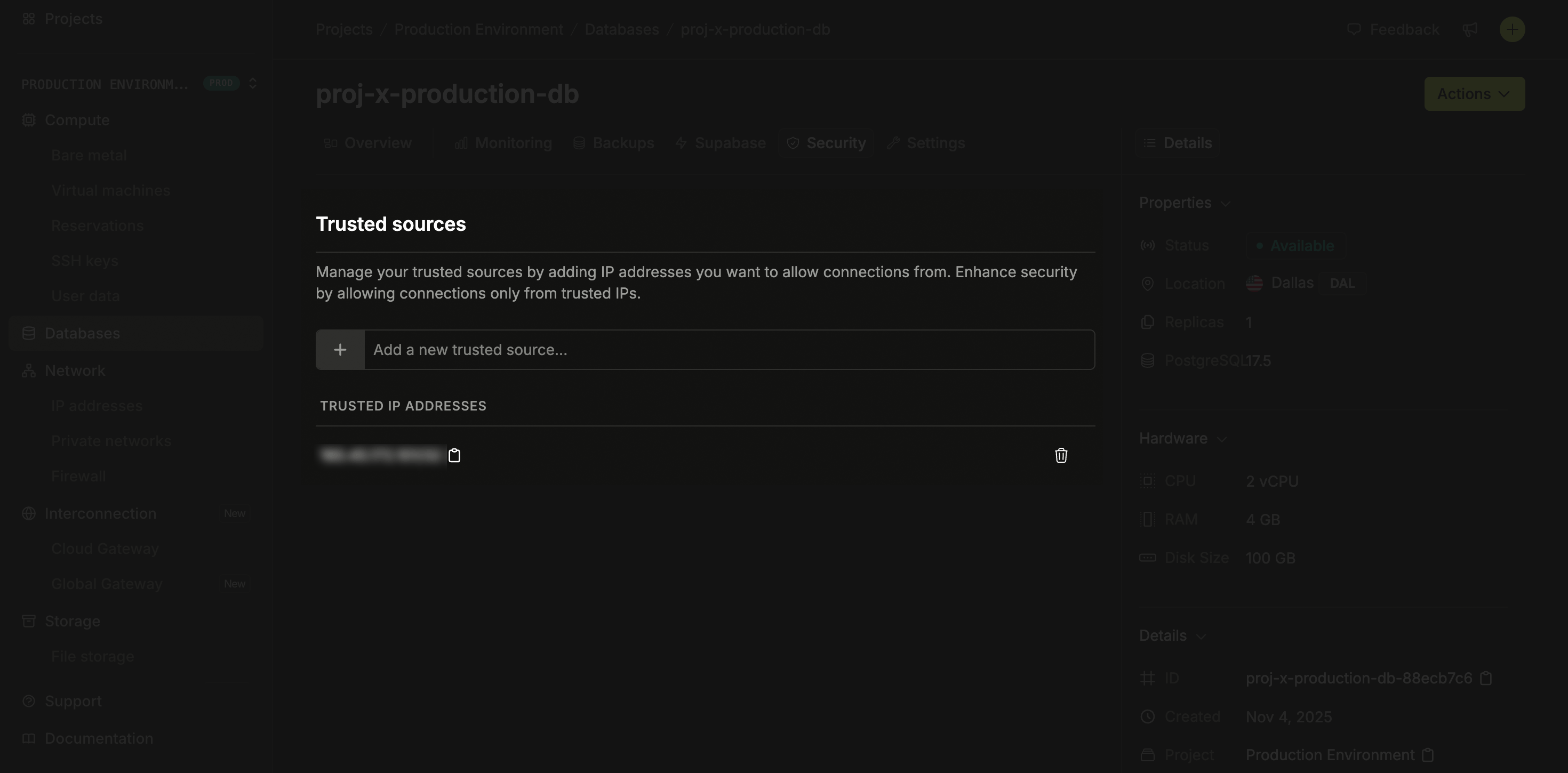 Database trusted sources configuration