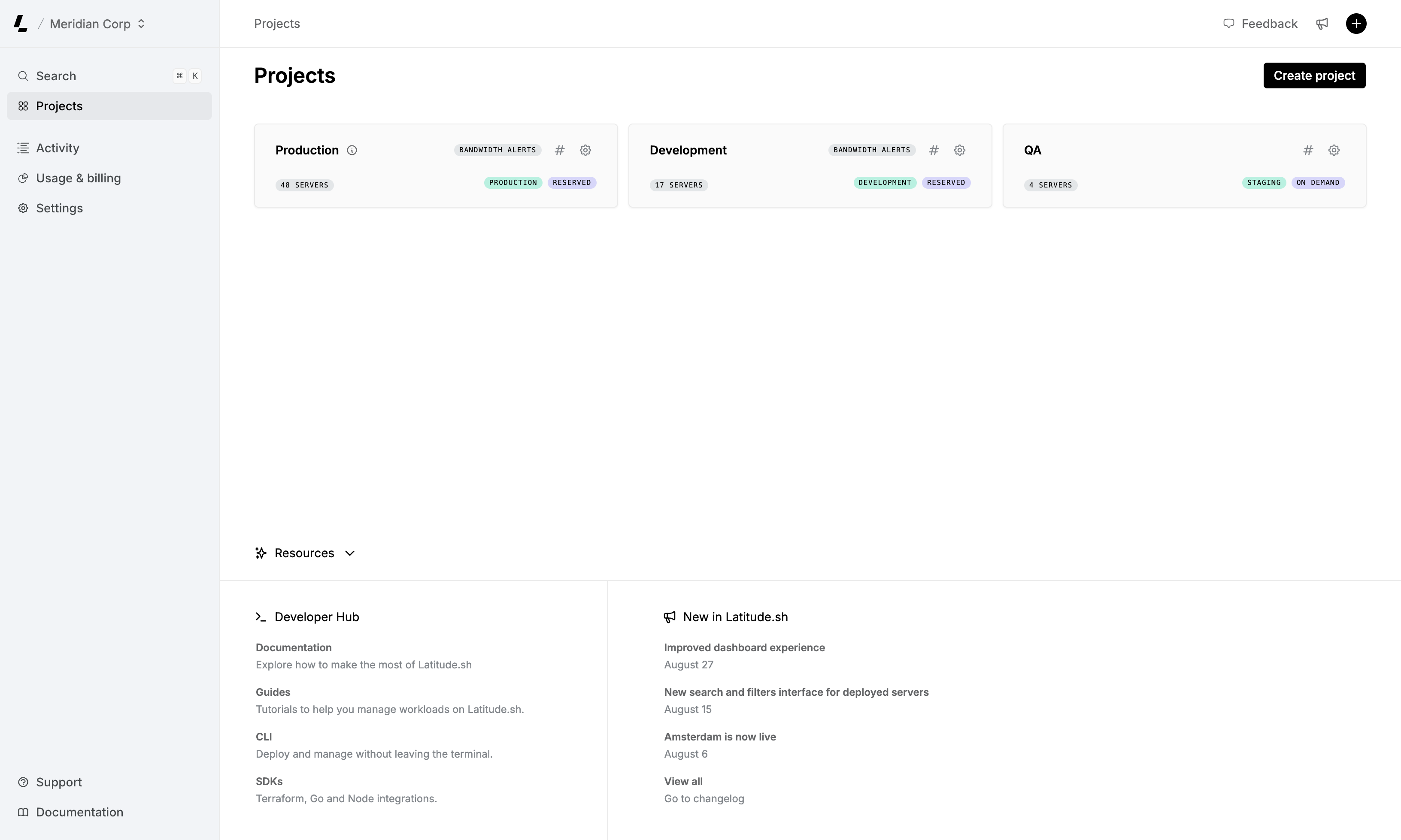 Latitude.sh dashboard