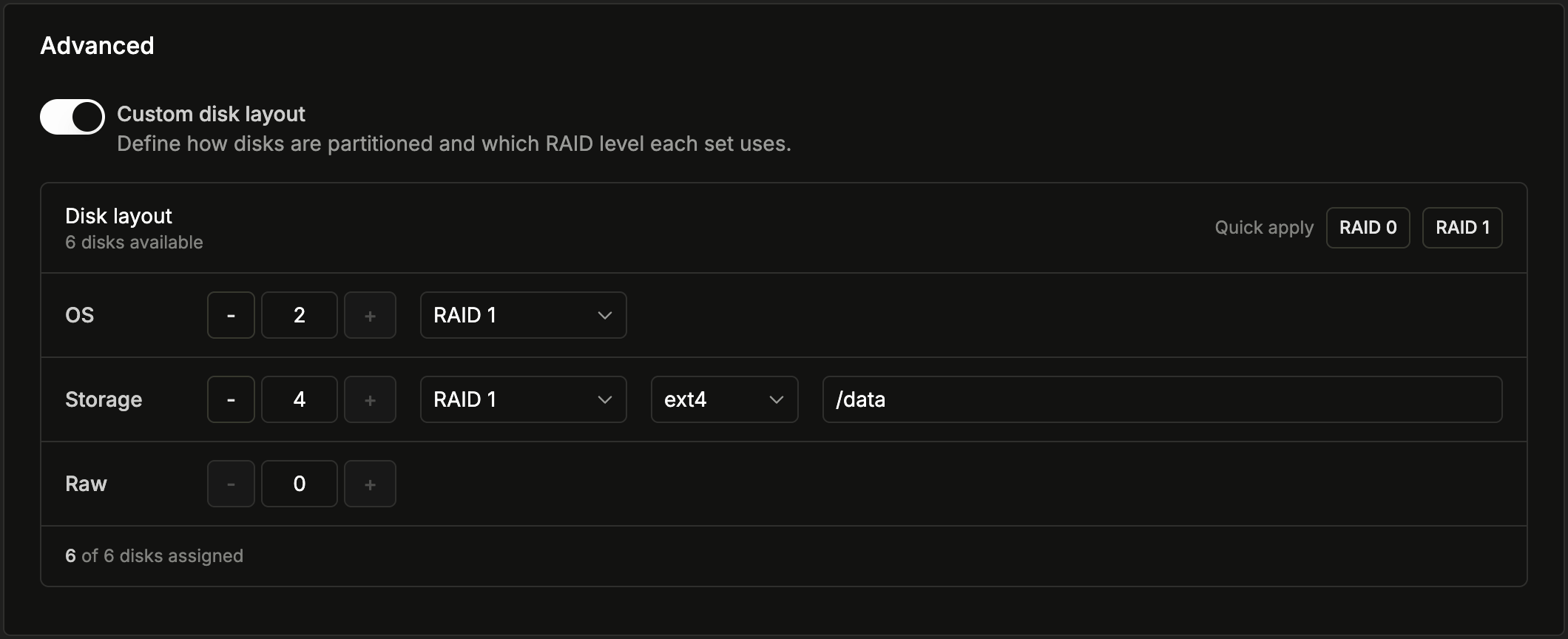 Custom disk layout editor