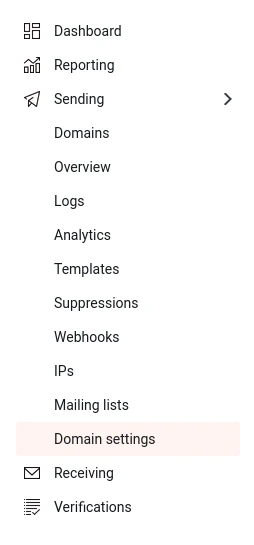 Mailgun Domain Settings Menu